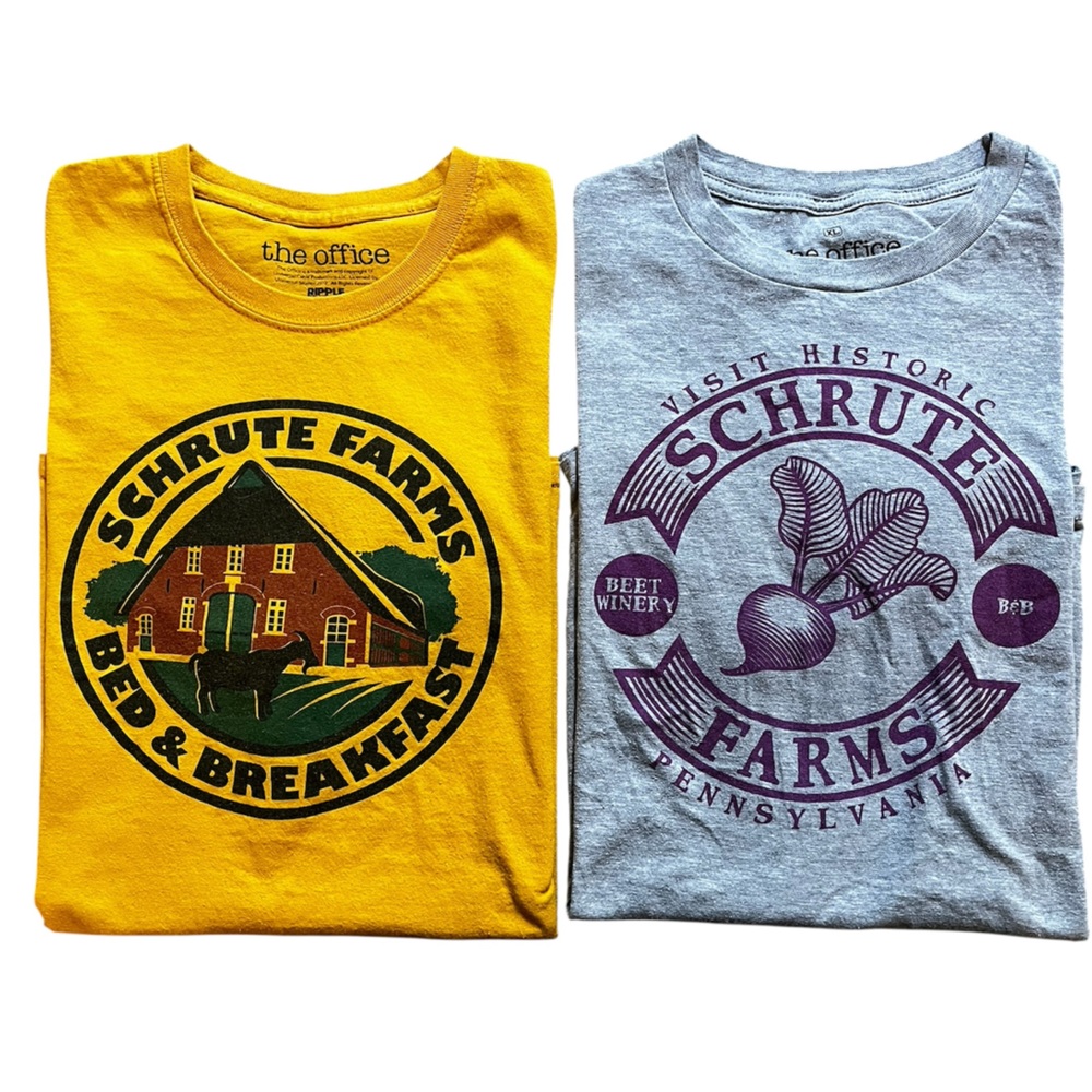 “The Office” Schrute Farms Unisex Tee Shirt Set Bundle Cotton SizeXL Yellow Gray